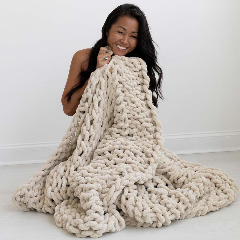 INFINITE CHUNKY KNIT BLANKET | MINKY | BIG - SAND
