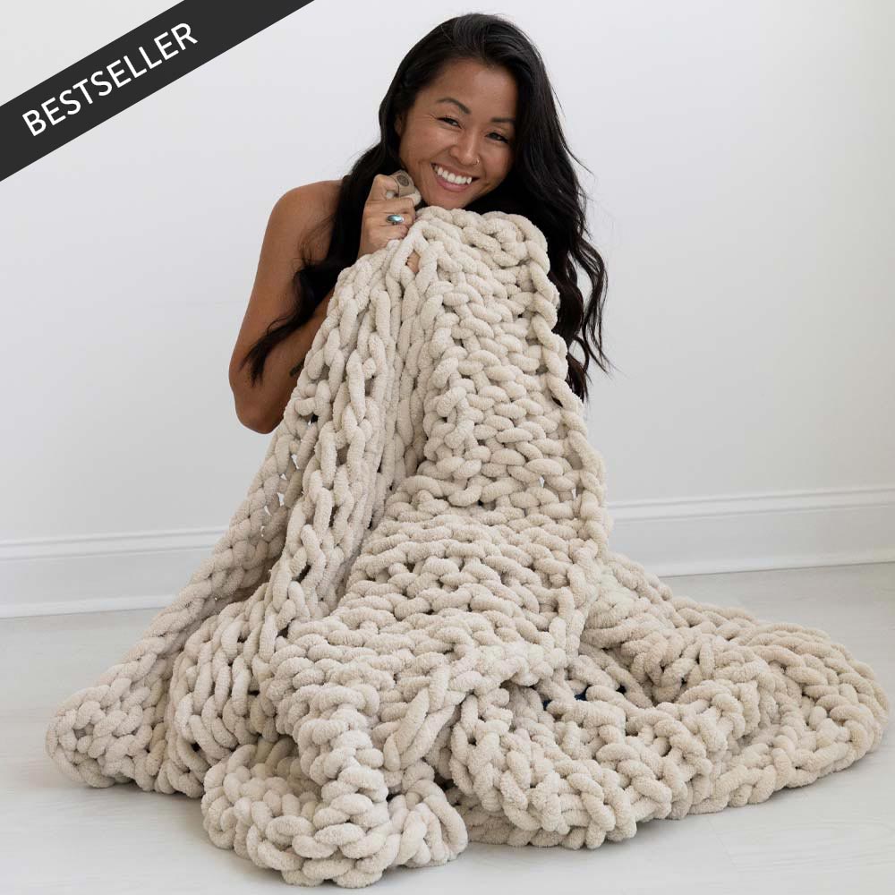 INFINITE CHUNKY KNIT BLANKET | MINKY | BIG - SAND