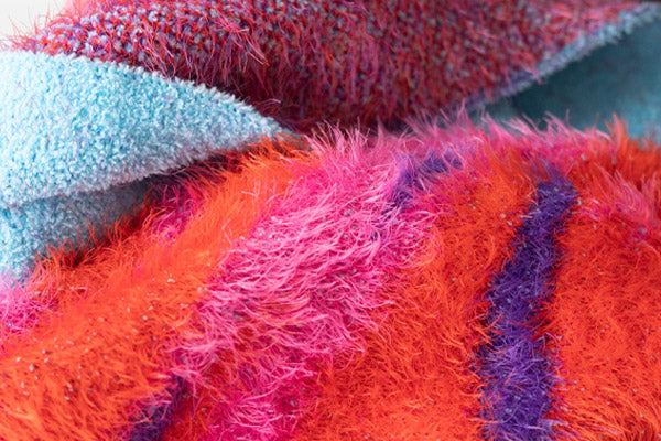 BIG LOViE Dream Jumper Maybach Cosmic Cotton Candy Cherry microchenille and feather thread closeup of thread detail