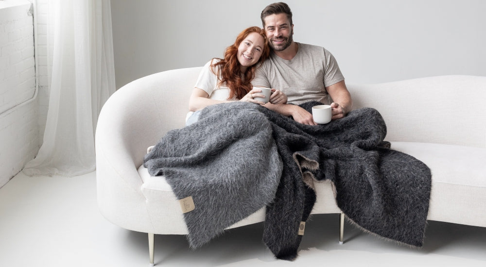 Couple with BIG LOViE Peruvian Alpaca blankets