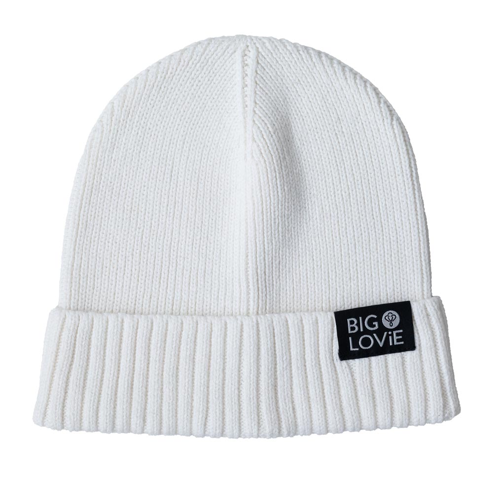 BIG LOViE Badass Cotton Cashmere Beanie Ivory Logo Label