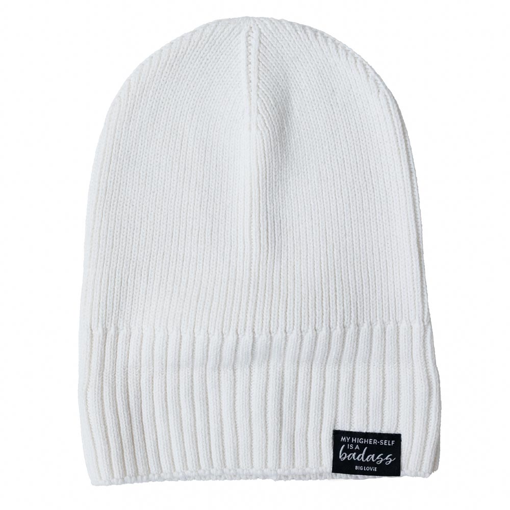 BIG LOViE Badass Cotton Cashmere Beanie Ivory Message Label