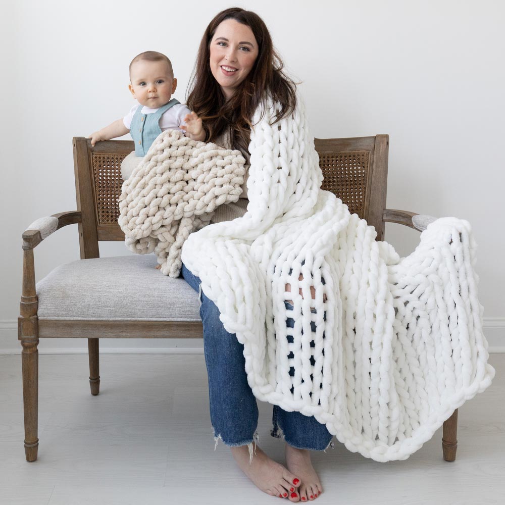 INFINITE CHUNKY KNIT BLANKET | MINKY | BIG - BLANC