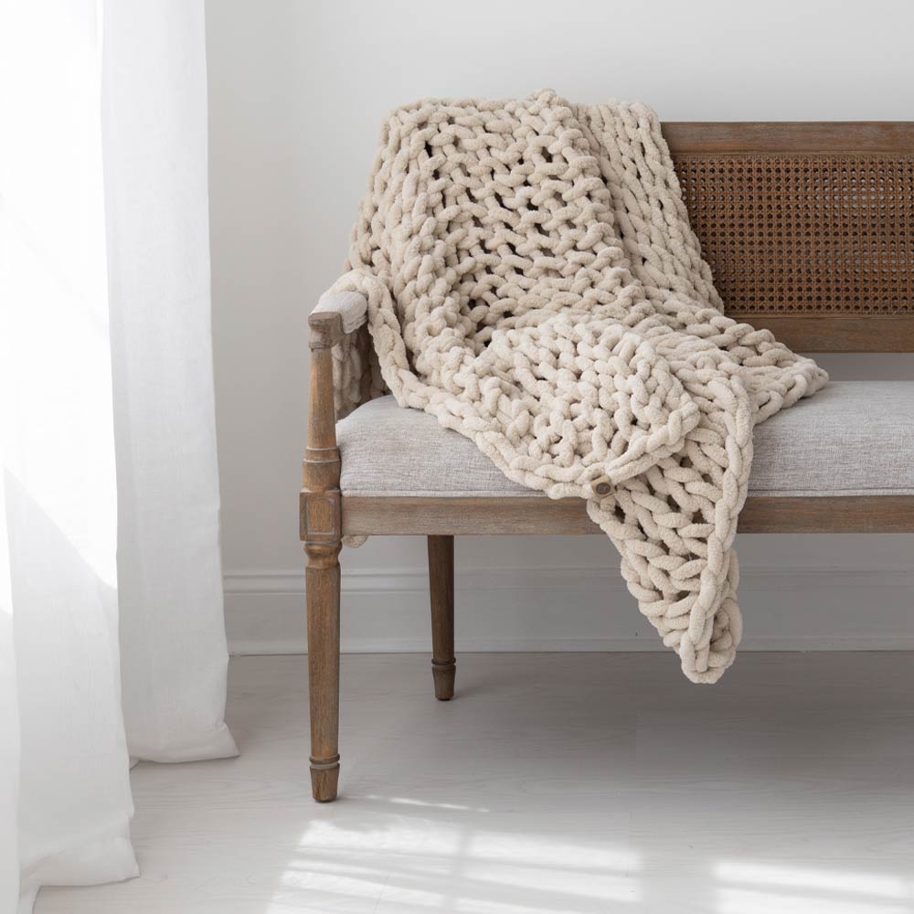 INFINITE CHUNKY KNIT BLANKET | MINKY | BIG - SAND