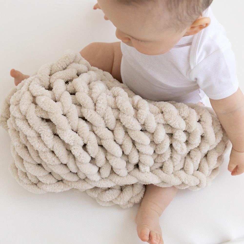 INFINITE CHUNKY KNIT BLANKET | MINKY | CUDDLE - SAND