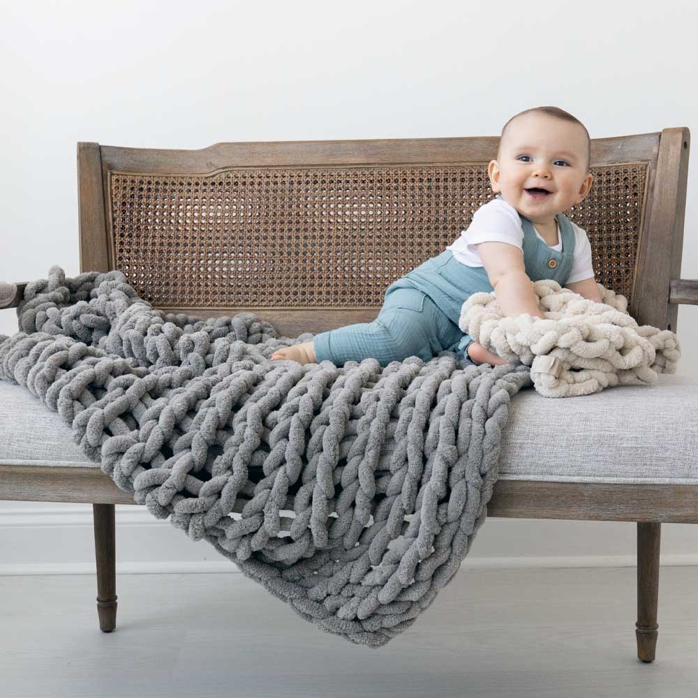 INFINITE CHUNKY KNIT BLANKET | MINKY | LITTLE - MIST