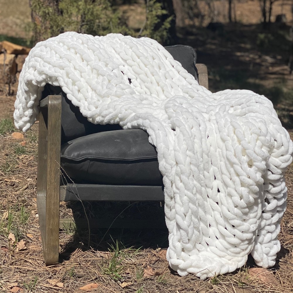 INFINITE CHUNKY KNIT BLANKET | MINKY | BIG - BLANC