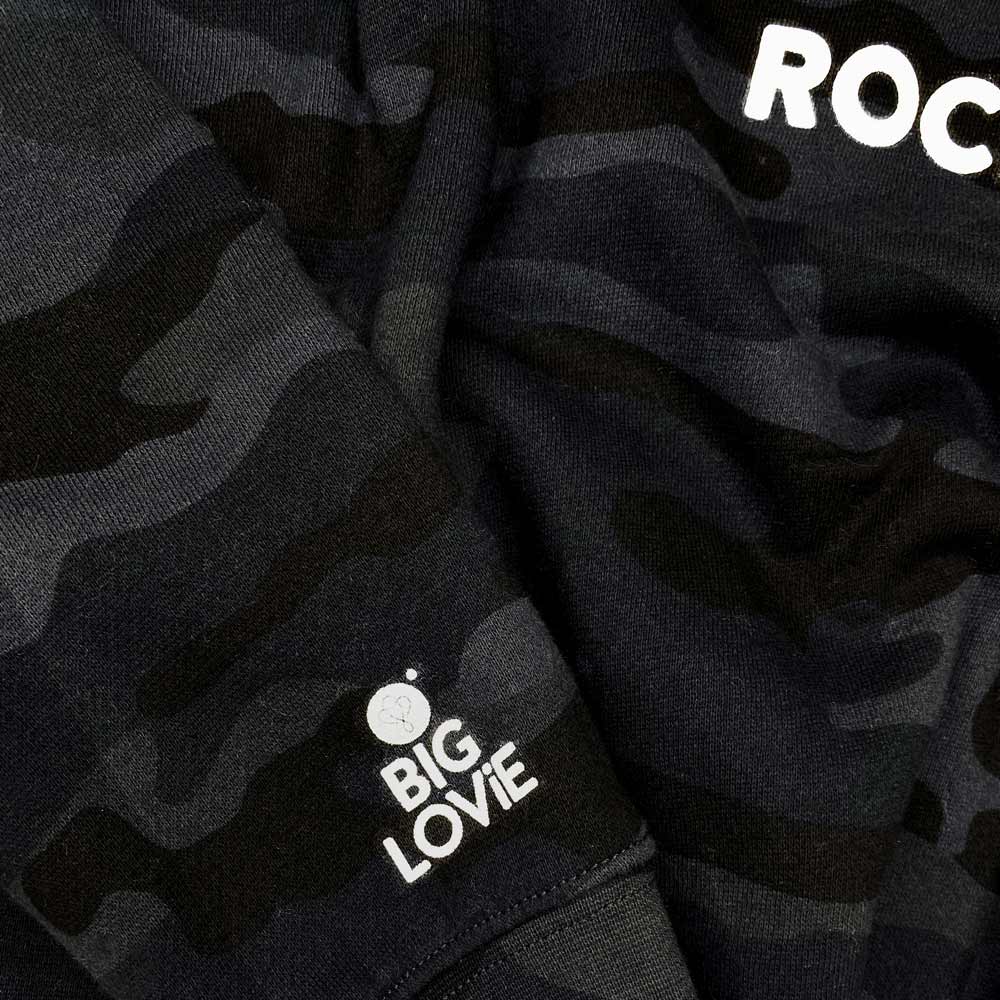 KINDNESS ROCKS HOODIE CROP SWEATSHIRT | BLACK CAMO