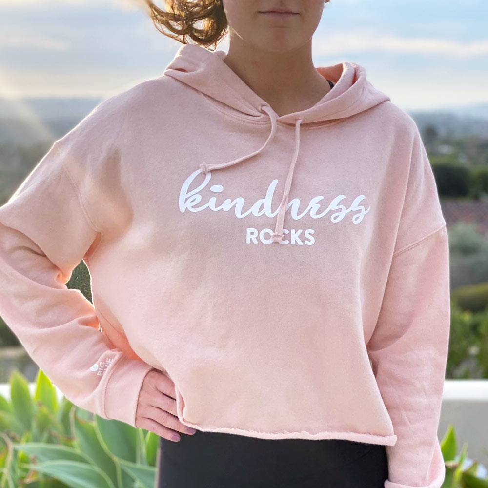 KINDNESS ROCKS HOODIE CROP SWEATSHIRT | PINK BLUSH