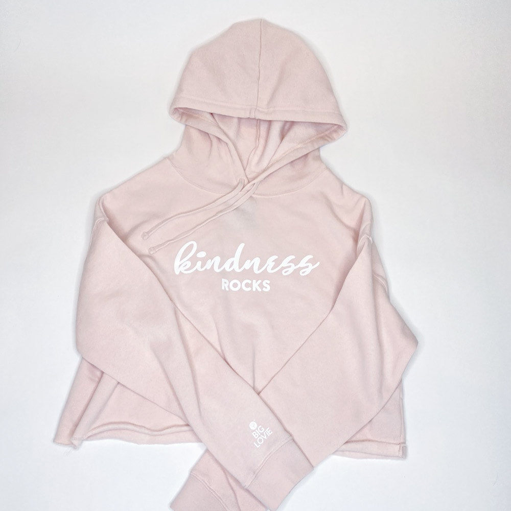 KINDNESS ROCKS HOODIE CROP SWEATSHIRT | PINK BLUSH